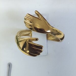 Gold Stainless Steel Hug Hands Adjustable Ring